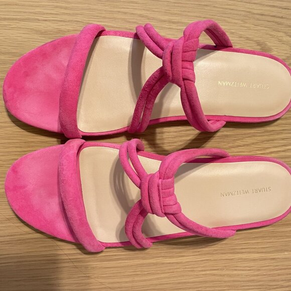 Stuart Weitzman Twist Knot Suede Flat Sandal In Peonia - Size 11 - Picture 2 of 5